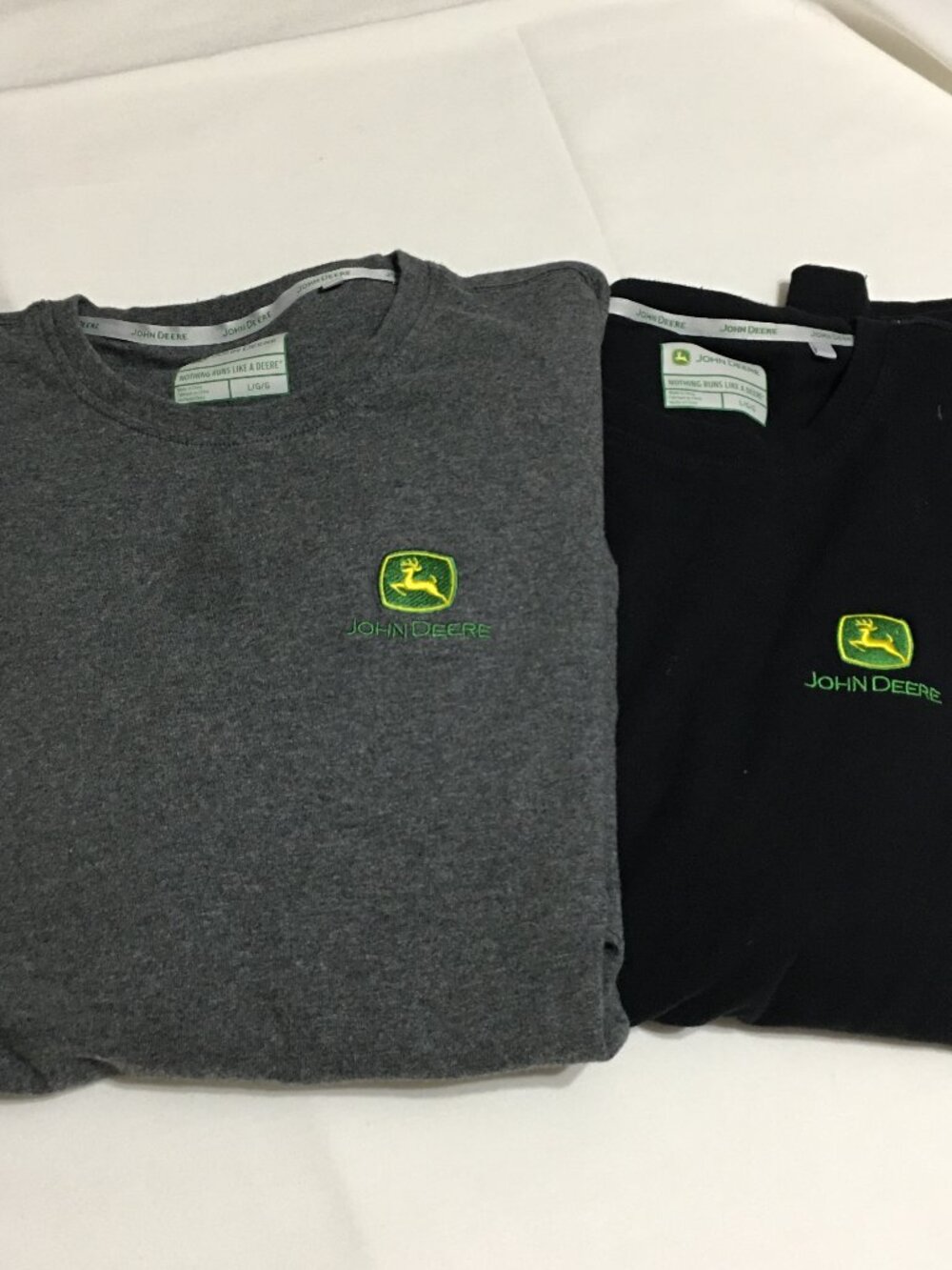 Lot of 2 John Deere Men's Large Long Sleeve T-Shirt Workwear Black Gray